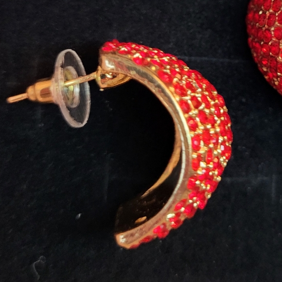 Ruby Red and Gold Rhinestone Earrings - Picture 6 of 7